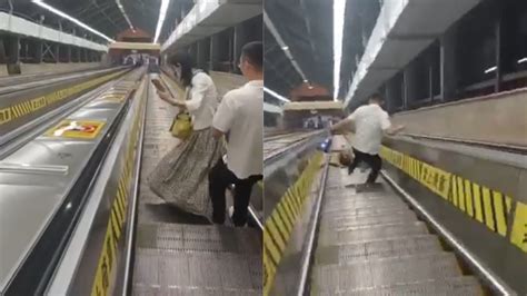 危险！一女子乘坐重庆“网红电梯”，不慎摔倒从电梯上滚落_凤凰网视频_凤凰网
