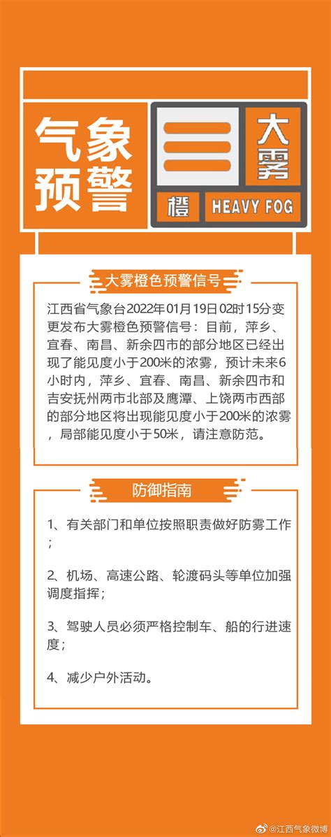 江西天气: 江西省气象台发布大雾橙色预警信号[II级/严重]_手机新浪网