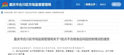 重庆市合川区市场监督管理局公布1批次不合格高粱白酒风险控制情况-中国质量新闻网