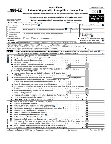 IRS Form 990-EZ 2018 - 2019 - Printable & Fillable Sample in PDF