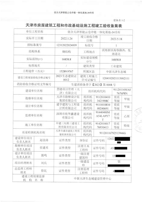 优合天津智能云仓冷链一体化基地竣工备案公布