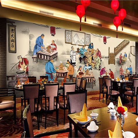 重庆老式火锅店3D壁纸 川渝菜馆餐厅饭店大型壁画 饮食文化墙纸-阿里巴巴