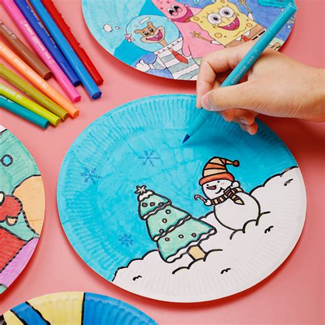 一次性白色纸盘幼儿园画画蛋糕盘子手工diy制作儿童手绘美术材料_虎窝淘