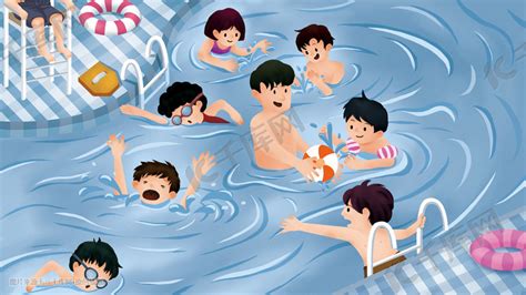 儿童夏季游泳溺水安全教育科普插画图片-千库网