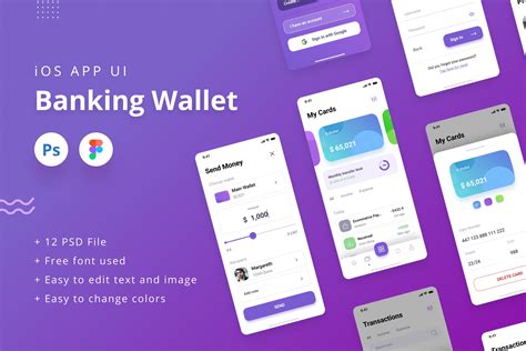 电子银行钱包APP应用UI设计套件 Banking Wallet iOS App UI PSD & Figma – 设计小咖