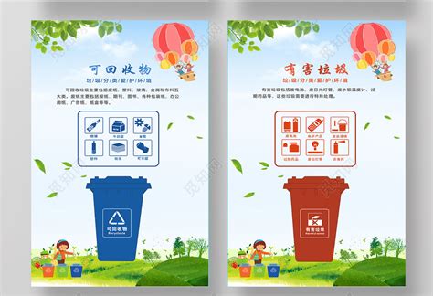 简约环保厨余垃圾其他垃圾可回收物有害垃圾分类海报图片下载 - 觅知网