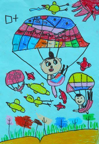 降落伞里的小朋友/少儿绘画作品/儿童画/网络美术馆_中国少儿美术教育网