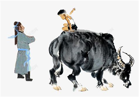 放牛的孩子水墨插画png图片免费下载-素材7ySVajVjg-新图网