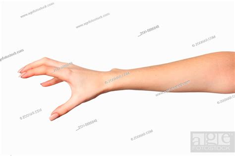 Well shaped Female hand reaching for something isolated on a white ...