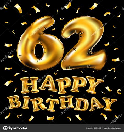 Vector de feliz cumpleaños 62th celebración oro globos y confeti dorado brillos ...