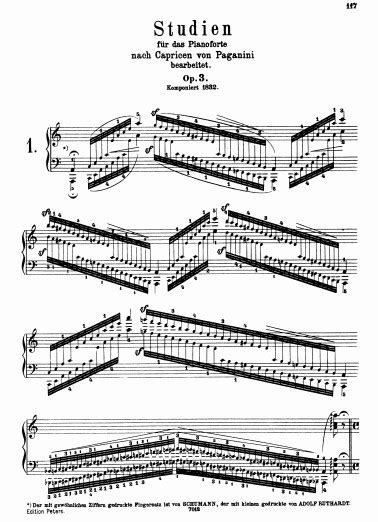舒曼－帕格尼尼随想曲主题练习曲 Op.3钢琴谱 带指法 - 雅筑清新乐谱