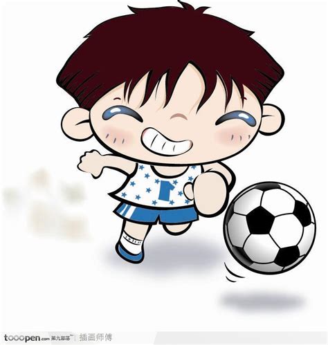 可爱儿童插画-踢足球的男童 - 素材公社 tooopen.com