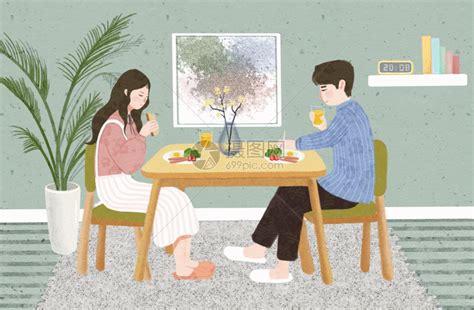 卡通手绘人物夫妻日常吃饭素材图片免费下载-千库网