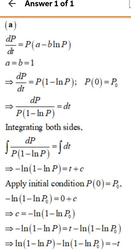 Solved How does integrating dp/p(a-blnp) equate to - | Chegg.com