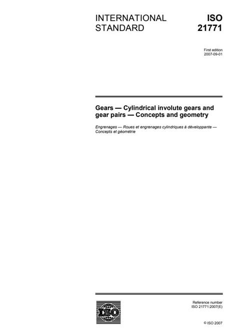 ISO 21771:2007 - Gears — Cylindrical involute gears and gear pairs ...