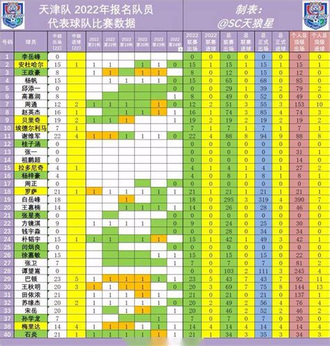 2022年中超 第二十四轮 天津津门虎队出场数据_PP视频体育频道