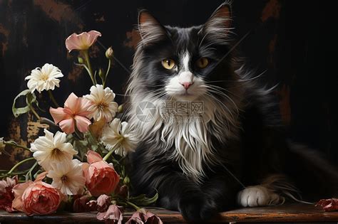 猫咪坐着的油画插画图片下载-正版图片600733399-摄图网