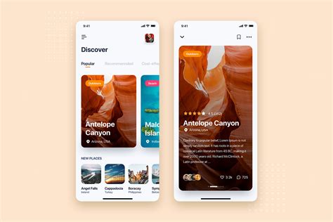 旅游社交APP应用首页&景点分享界面设计模板 Travel Mobile App UI Kit Template – 设计小咖