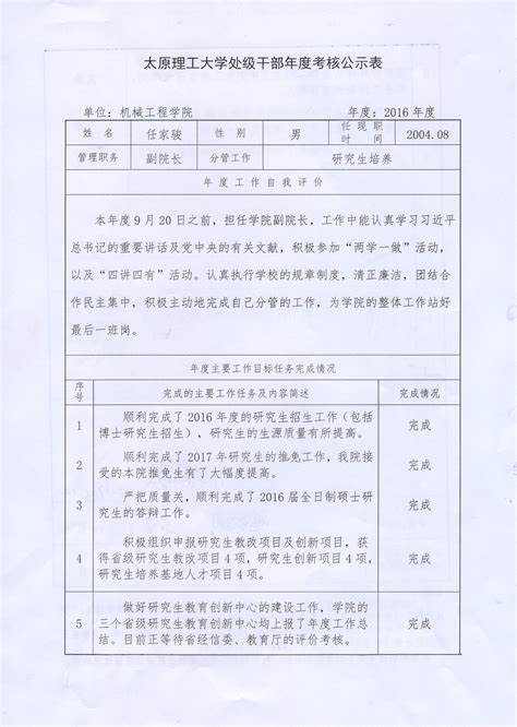 2016年处级干部考核公示表-权龙-太原理工大学机械工程学院