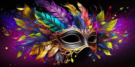 Máscara de carnaval colorida sobre fondo negro ia generativa | Foto Premium