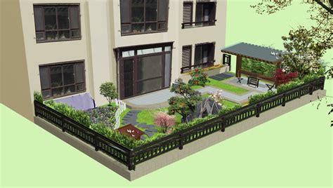 现代中式庭院绿化设计效果图_庭院设计效果图_效果图_51盖房网