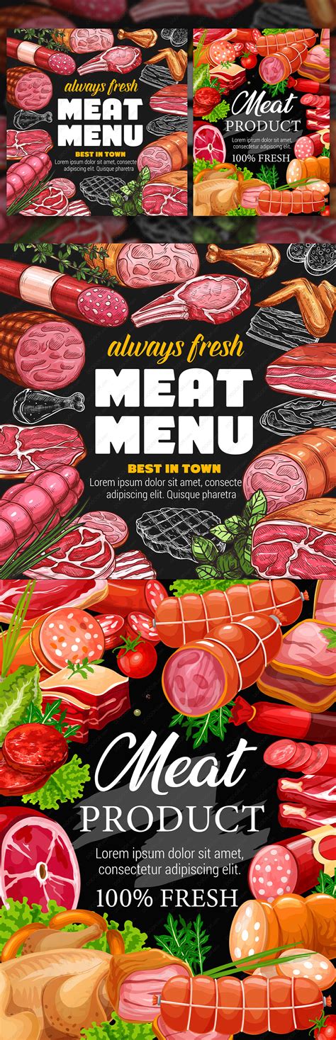 2款牛肉铺猪肉铺香肠禽畜肉类专卖店插画矢量手绘海报模板-VOL-01
