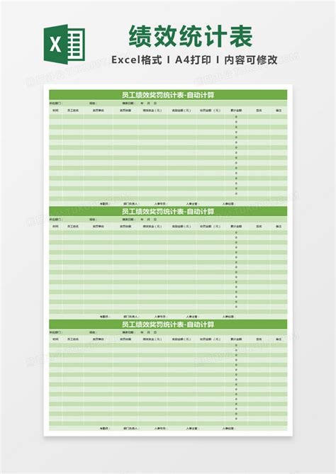绿色简约员工绩效奖罚统计表-自动计算EXCEL模版模板下载_绩效_图客巴巴