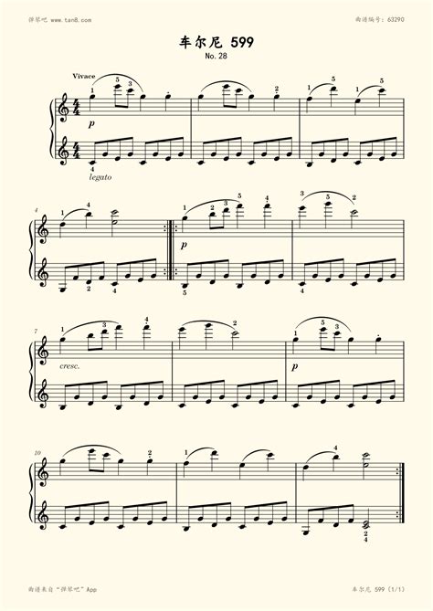 《车尔尼599 NO.28,钢琴谱》车尔尼（五线谱 钢琴曲 指法）-弹吧|蛐蛐钢琴网