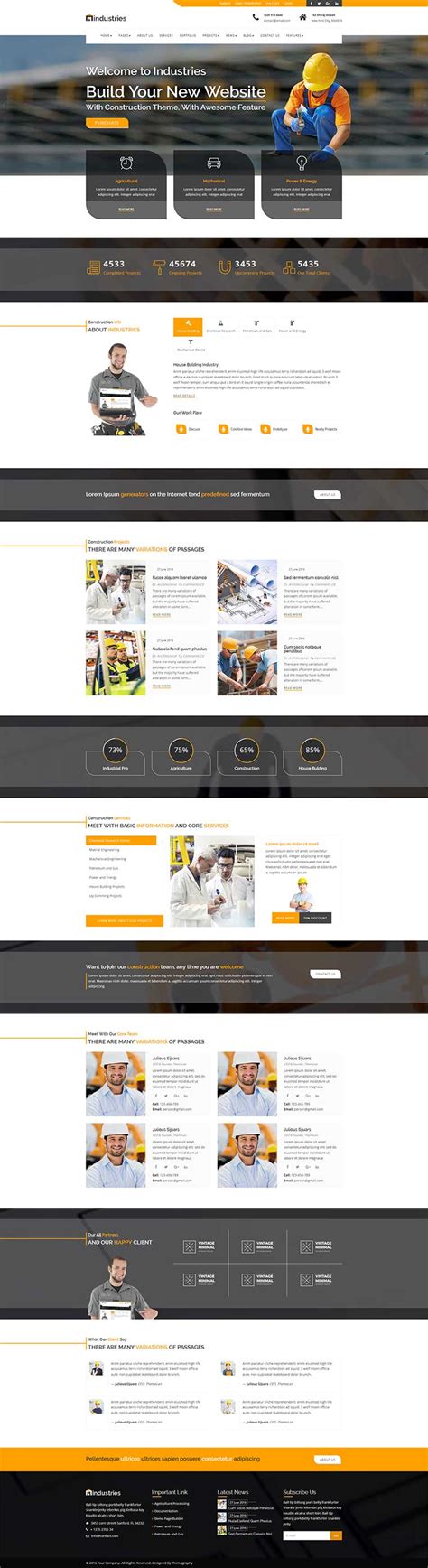 橙色大气html5响应式工业建筑公司网站模板 - 素材火