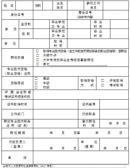 专业技术职务聘任表填写指南_上海_本表_单位