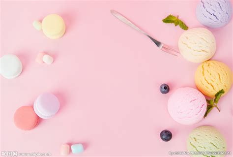 夏日冰淇淋球马卡龙组合摄影图__其他_餐饮美食_摄影图库_昵图网nipic.com