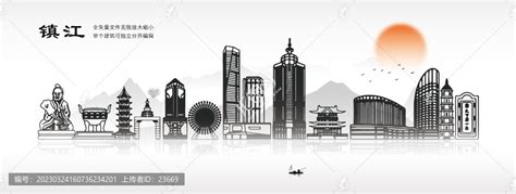 镇江中国风水墨标志性地标建筑,建筑园林,设计素材,设计模板,汇图网www.huitu.com