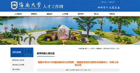 2023海南大学面向海内外公开招聘 “海南省东坡文化研究与传播中心”科研人员公告