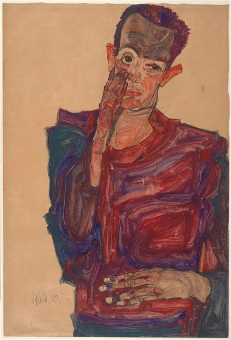 0141_席勒_Egon Schiele 1890–1918-Self-Portrait with Eyelid Pulled Down ...