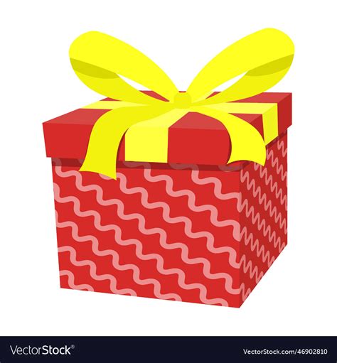 Red with yellow ribbon and wavy pattern gift box Vector Image