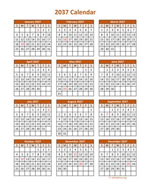 2037 Calendar - Blank Printable Calendar Template in PDF Word Excel