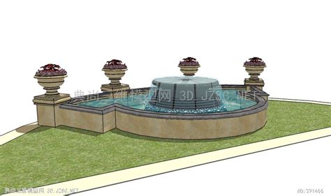 欧式景观水景喷泉跌水 (105)SU模型 欧式水景SU模型