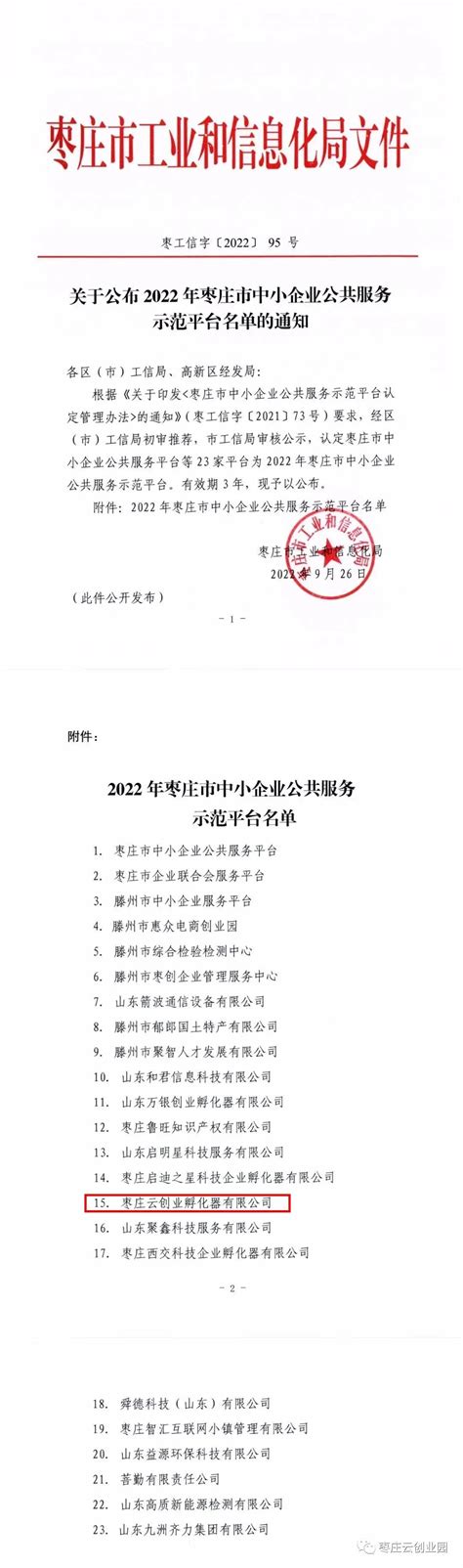 我园区被认定为2022年枣庄市中小企业公共服务示范平台_枣庄云创业园
