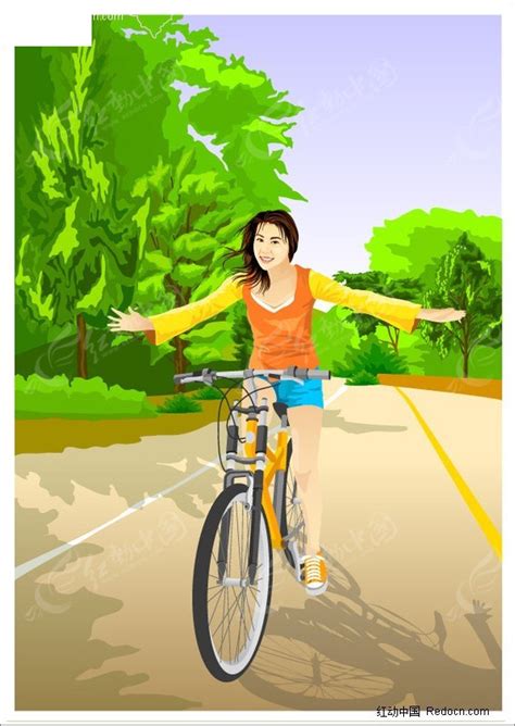 插画－骑单车的女孩AI素材免费下载_红动中国