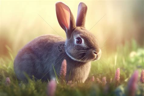 草丛里吃草的灰兔子jpg格式图片下载_熊猫办公