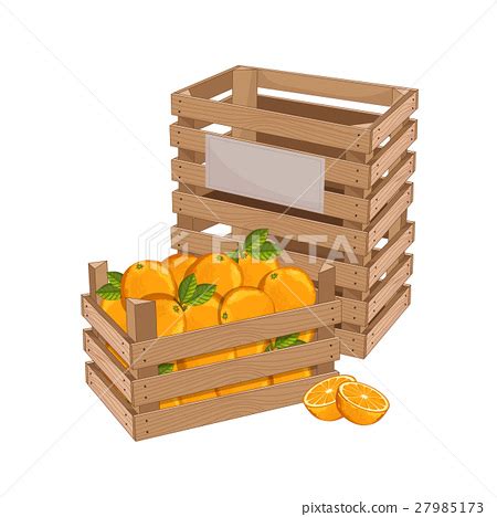 Wooden box full of orange isolated vector - Stock Illustration ...