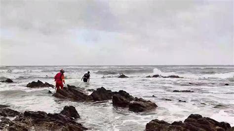 两游客被海浪卷入海中，消防队员拉绳索成功救援_凤凰网视频_凤凰网