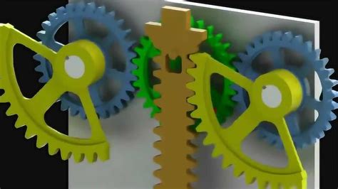 3D动画演示间歇性齿轮达到循环往复运动的机械结构