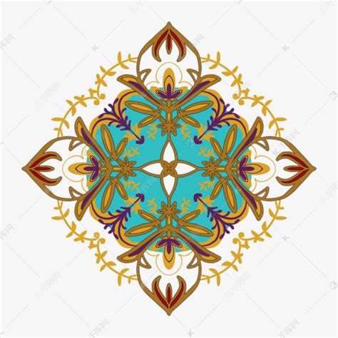 蓝色配金色花边传统阿拉伯伊斯兰花纹边框素材图片免费下载-千库网