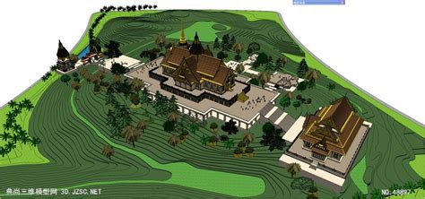 寺庙群落，泰国风格，4层宗教 su模型 3dSU模型 寺庙宗教免费下载SU模型