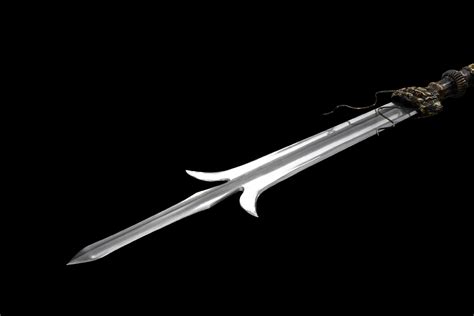 龙泉市刀剑花纹钢一体银尖宝戟可拆卸十八般兵器影视摆件未开刃-阿里巴巴