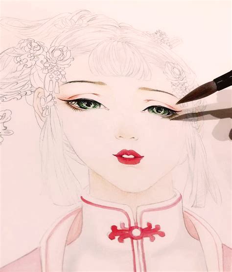 古风时装画彩铅头像女生