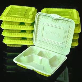 一次性打包餐盒饭盒连盖5五格4四格快餐盒外卖盒绿白黄白连体加厚_虎窝淘