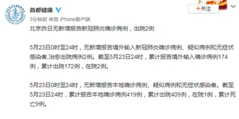 北京23日无新增报告新冠肺炎确诊病例，出院2例_手机新浪网