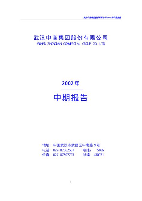武汉中商：武汉中商2002年中期报告